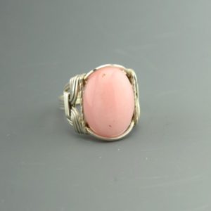 Shop Opal Rings! Sterling Silver Pink Opal Wire Wrapped Ring | Natural genuine Opal rings, simple unique handcrafted gemstone rings. #rings #jewelry #shopping #gift #handmade #fashion #style #affiliate #ad