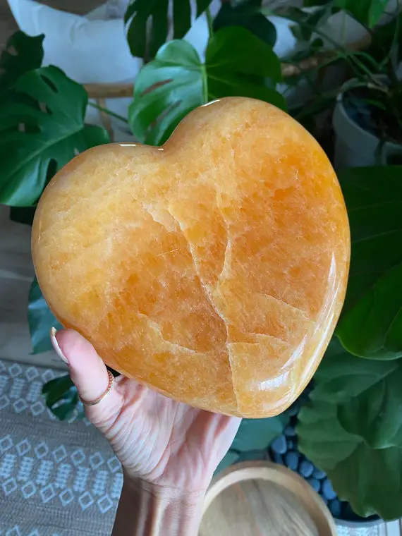 Xl Orange Calcite Heart, Extra Gemmy