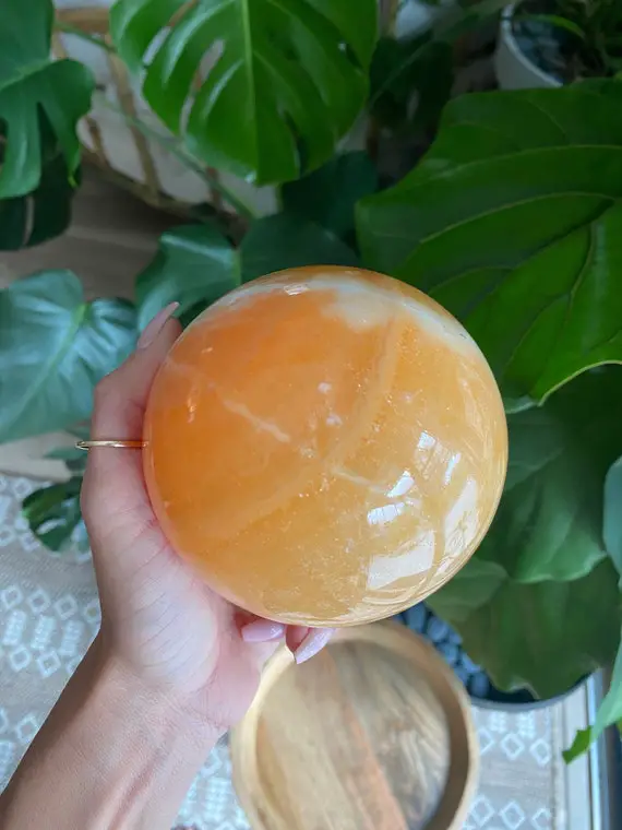 Xl Orange Calcite Sphere, Extra Gemmy