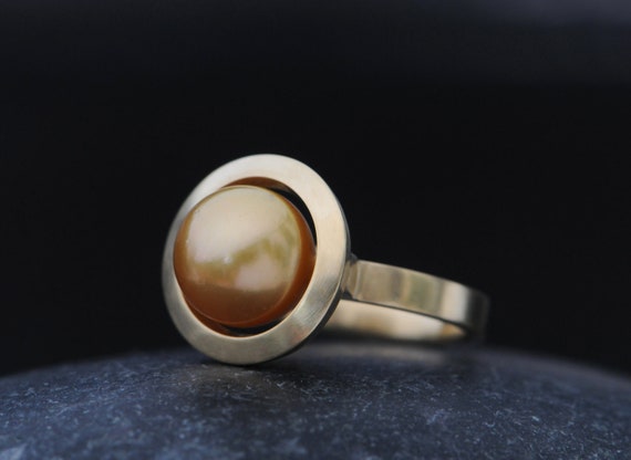 Pearl Halo Ring In 18k Gold, Gift For Her Pearl Statement In 18k Gold