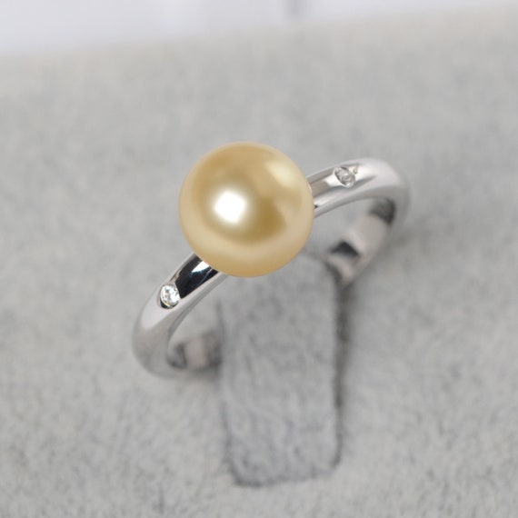 Golden Pearl Ring Natural Golden South Sea Pearl Ring Engagement Ring Party Ring