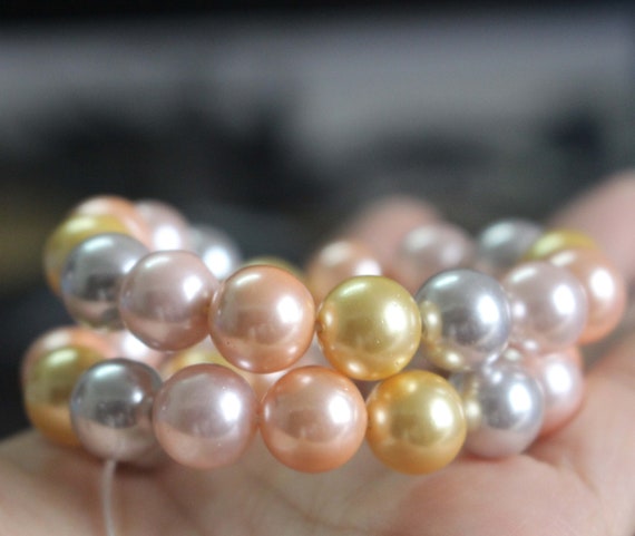 6mm-12mm South Sea Shell Pearl Smooth And Round Beads, Shell Pearls Beads Supply,15 Inches One Strand