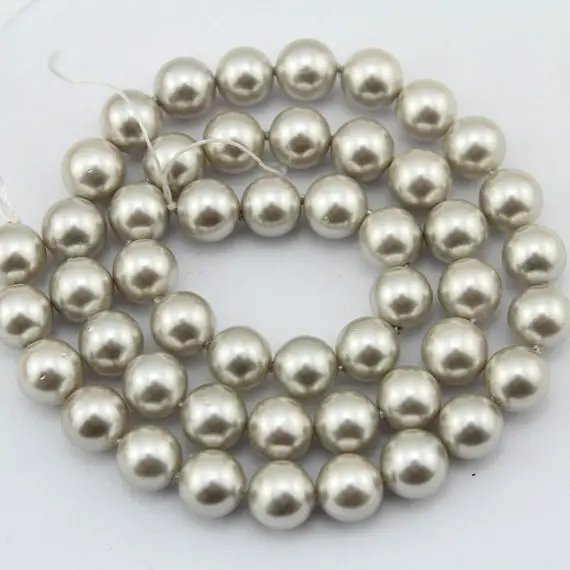 8mm Silver Champagne Shell Pearl Beads,  High Luster  Round Shell Pearl Beads, Loose Shell Pearl Beads,pearl Jewelry48pcs-15.5 Inches-sh24