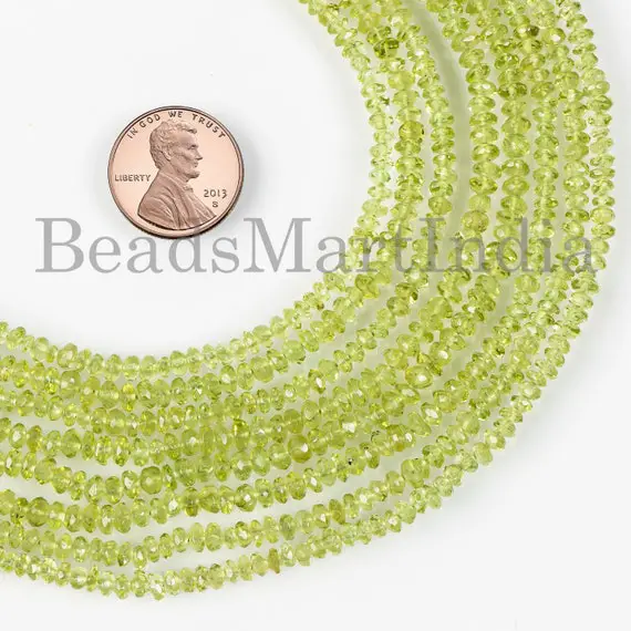 4-4.5 Mm Peridot Beads, Peridot Faceted Beads, Peridot Rondelle Beads, Peridot Natural Gemstone Beads, Peridot Faceted Rondelle Beads
