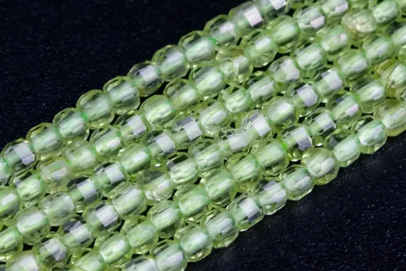 Genuine Natural Green Peridot Loose Beads Beveled Edge Faceted Cube Shape 2mm
