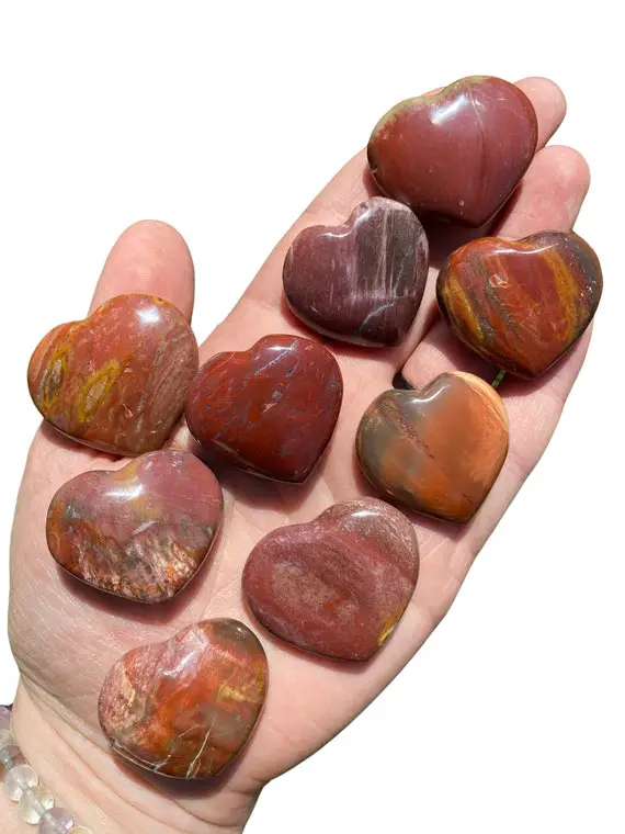 Petrified Wood Heart (1" - 1.5") Petrified Wood Stone Heart - Natural Petrified Wood - Healing Crystals And Stones - Root Chakra Stone