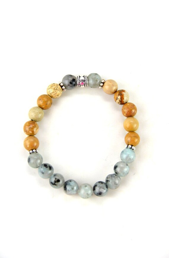 Kiwi & Picture Jasper Stretch Bracelet