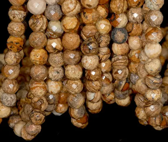 12mm Picture Jasper Gemstone Grade Aa Faceted Round Loose Beads 7 Inch Half Strand (90190648-710b)