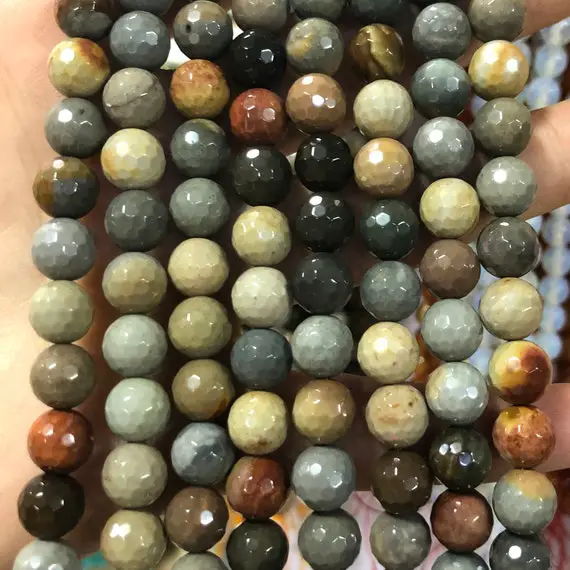 American Picture Jasper Faceted Beads, Natural Gemstone Beads, Round Stone Beads 6mm 8mm 10mm 15''