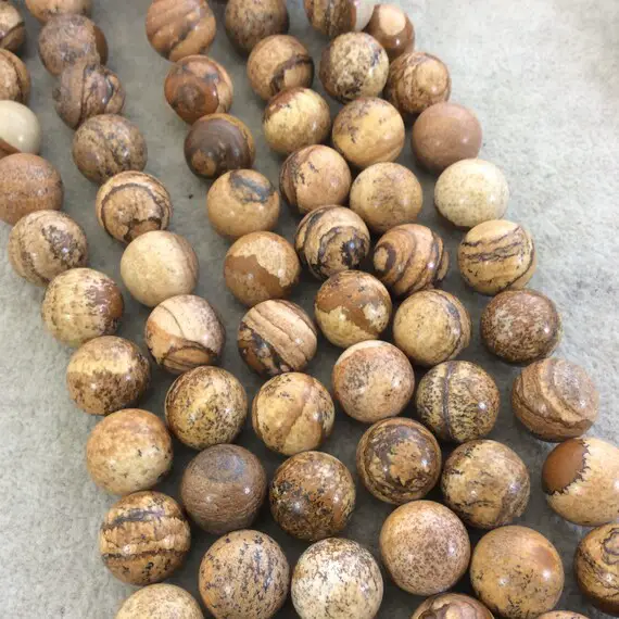 14mm Smooth Natural Picture Jasper Round/ball Shaped Beads With 1mm Holes - Sold By 15.5" Strands (approx. 27 Beads) - Quality Gemstone