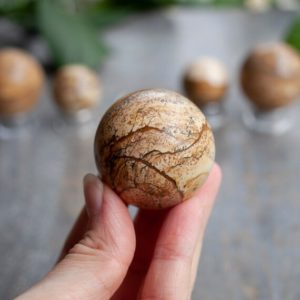 Shop Picture Jasper Shapes! Picture Jasper Sphere | Natural genuine stones & crystals in various shapes & sizes. Buy raw cut, tumbled, or polished gemstones for making jewelry or crystal healing energy vibration raising reiki stones. #crystals #gemstones #crystalhealing #crystalsandgemstones #energyhealing #affiliate #ad