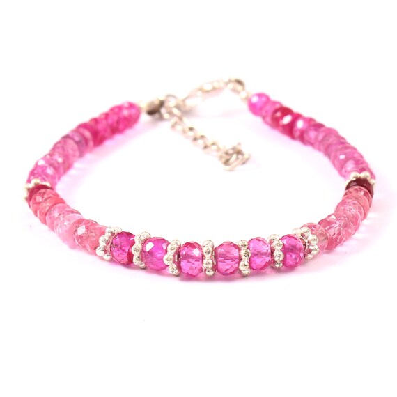 Pink Sapphire Bracelet, Lab Grown Pink Sapphire Bracelet, Pink Sapphire   Lucky Bracelet, Fine Quality Beads Sapphire Bracelet,