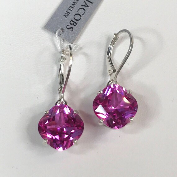 Beautiful 10ctw Cushion Cut Pink Sapphire Sterling Silver Drop Dangle Earrings Lever Jewelry Trending Jewelry And Gemstones Pink Gemstone