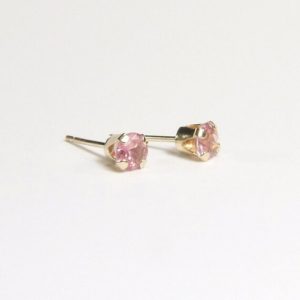 Shop Pink Sapphire Earrings! Pink Sapphire Earrings in Solid Gold (Natural Pink Sapphires), 3.4mm x 0.19 Carats, Round Cut, 14 Karat Gold Pink Sapphire Studs | Natural genuine Pink Sapphire earrings. Buy crystal jewelry, handmade handcrafted artisan jewelry for women.  Unique handmade gift ideas. #jewelry #beadedearrings #beadedjewelry #gift #shopping #handmadejewelry #fashion #style #product #earrings #affiliate #ad