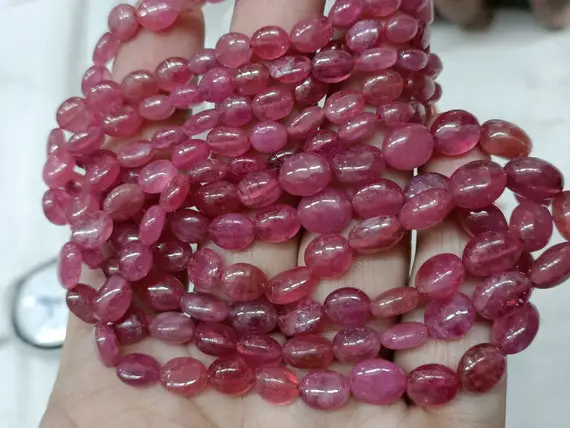 8 Inches Strand, Natural Pink Sapphire Smooth Oval Beads.size 7-10mm