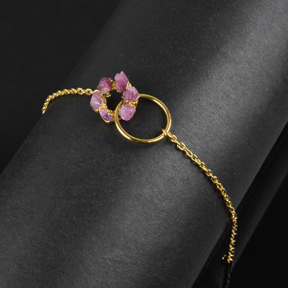 Natural Raw Pink Tourmaline Bracelet | Gemstone Floral Bracelet | Gold Bracelet | Chain Bracelet | Rope 24k Chain Bracelet | Gift For Her