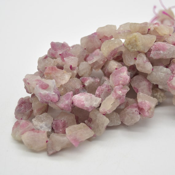Raw Natural Pink Tourmaline Semi-precious Gemstone Chunky Nugget Beads - 12mm - 15mm X 15mm - 18mm - 15" Strand