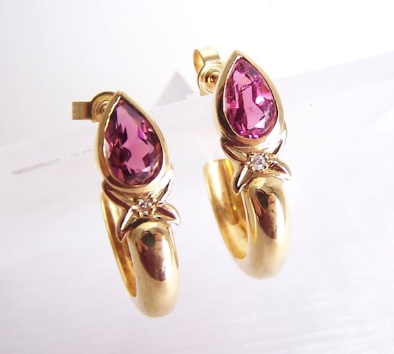 Pink Turmalin Ohrringe Aus 750 Gold, 18k Creolen, Ohrstecker, Rosa, Einzelstück, Unikatmeister