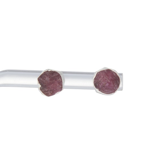 Pink Tourmaline Earrings Sterling Silver (5mm - 7mm) - Rough Pink Tourmaline Stud Earrings - Pink Tourmaline Jewelry - Pink Crystal Studs