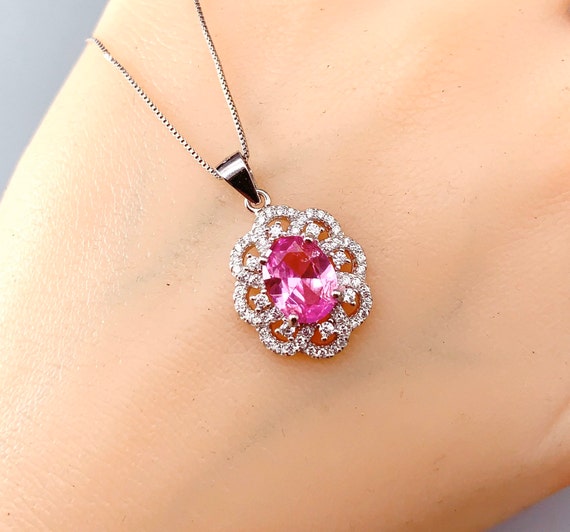 Pink Tourmaline Necklace - Sterling Silver Royal Flower Of Life Necklace - 2 Ct Pink Tourmaline Jewelry #381