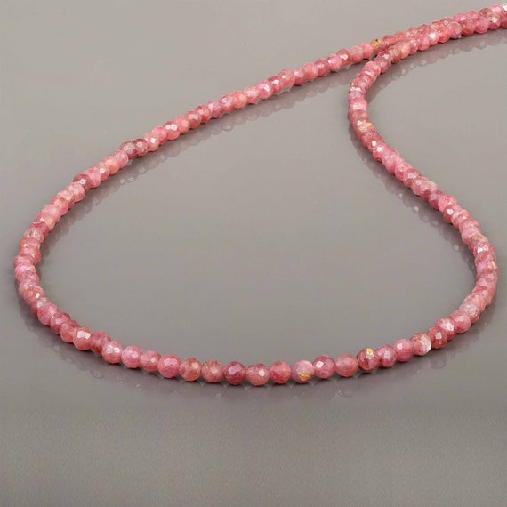 Pink Tourmaline Necklace Watermelon Tourmaline Beaded Necklace Pink Beads Tiny Beads Necklace Jewelry Round Faceted Beaded Tourmaline Gift