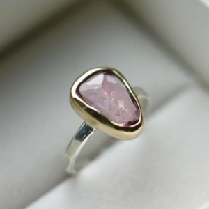 Pink Tourmaline Ring, Large Pink Rose Cut Tourmaline Ring, October Birthstone Ring | Natural genuine Gemstone rings, simple unique handcrafted gemstone rings. #rings #jewelry #shopping #gift #handmade #fashion #style #affiliate #ad