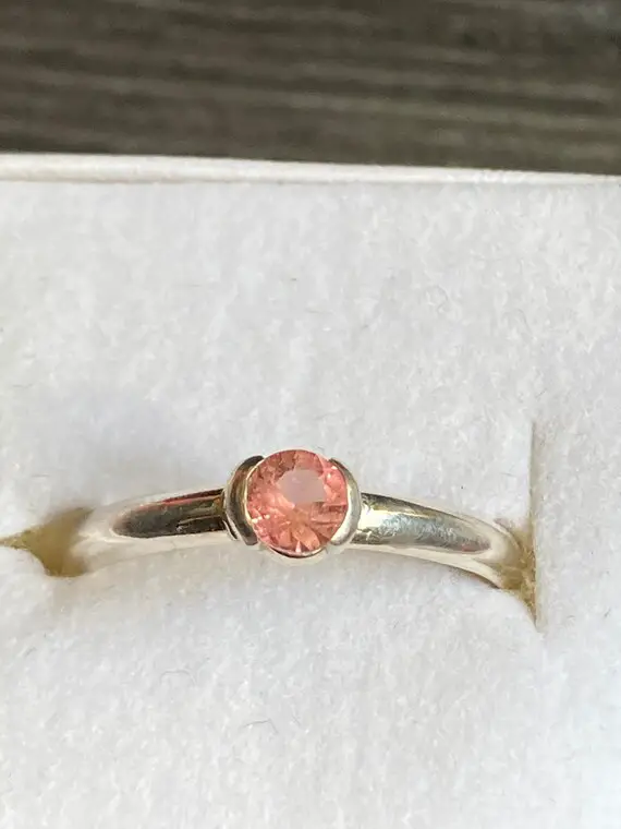 Pink Tourmaline Ring • Tourmaline Silver Ring • Gemstone Ring • Pink Solitaire Ring • Round Genuine Tourmaline Jewelry • Size   8 Stackable