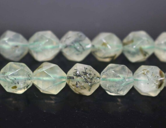 Natural Faceted Prehnite Nugget Beads,prehnite Beads,star Cut Faceted Beads,6mm 8mm 10mm 12mm Natural Beads,one Strand 15"