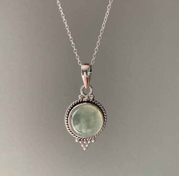 Prehnite  Necklace, Delicate Necklace, Boho Necklace, Prehnite Oval Necklace, Sterling Silver Prehnite Necklace, Healing Stone, Gift For Her