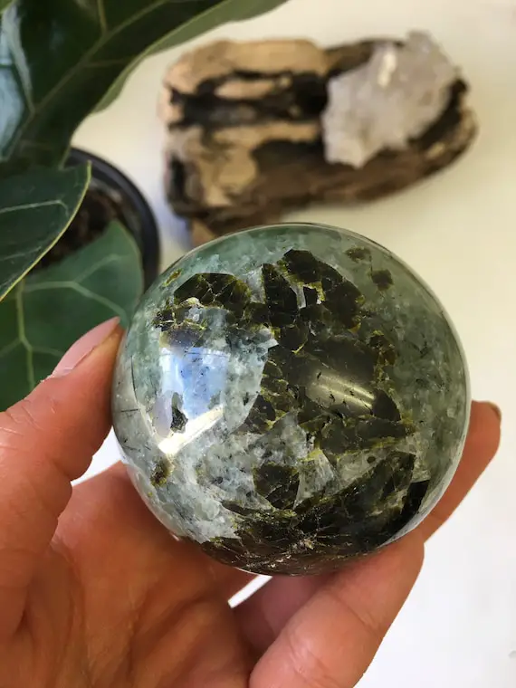 Beautiful Prehnite With Epidote Sphere, Polished Prehnite, Epidote, Natural Prehnite, Healing Crystal, Crystal Sphere, Crystal Ball