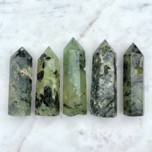 Shop Prehnite Points & Wands! Prehnite Towers (You Choose), Prehnite Wands, Prehnite Points, Healer Stone, Heart Charkra, Universal Love, Peace, Protection, Declutter | Natural genuine stones & crystals in various shapes & sizes. Buy raw cut, tumbled, or polished gemstones for making jewelry or crystal healing energy vibration raising reiki stones. #crystals #gemstones #crystalhealing #crystalsandgemstones #energyhealing #affiliate #ad