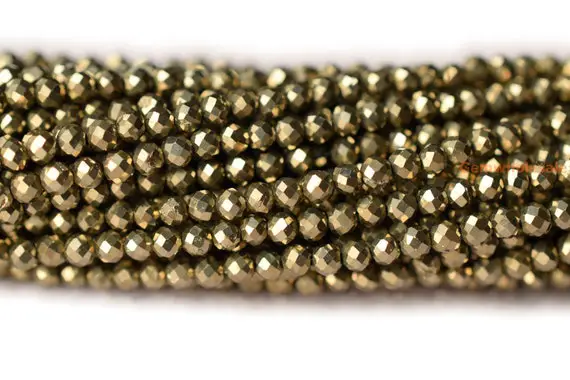 15.5" 2mm Natural Pyrite Round Micro Faceted Beads, High Quality Grey Gold Color Diy Beads, Semi Precious Stone Beads