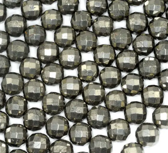 8mm Palazzo Iron Pyrite Gemstone Wide Faceted Round 8mm Loose Beads 15.5 Inch Full Strand (90145792-403)
