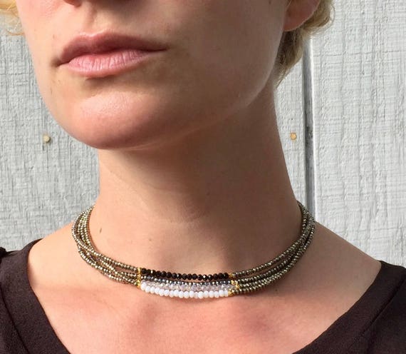 Elegant Pyrite Beaded Choker Necklace | Gold Beaded Necklace | Boho | Rocker | Bridesmaid Jewelry | Wedding Jewelry | Gifts For Her