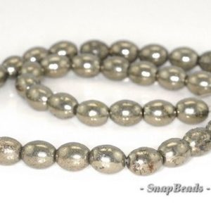 Shop Pyrite Bead Shapes! Palazzo Iron Pyrite Gemstone Rice Oval 10x8mm Loose Beads 15.5 inch Full Strand (90145028-408) | Natural genuine other-shape Pyrite beads for beading and jewelry making.  #jewelry #beads #beadedjewelry #diyjewelry #jewelrymaking #beadstore #beading #affiliate #ad