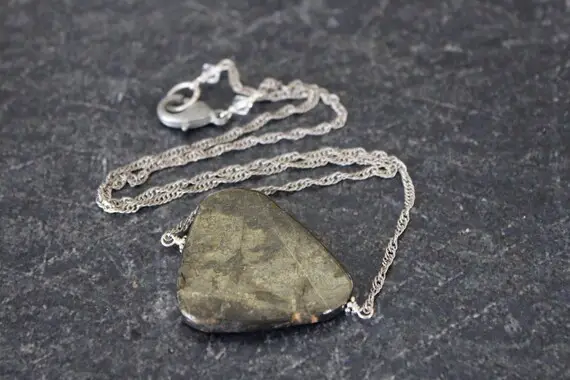 Pyrite Necklace, Slab Pendant, Pyrite Pendant, Chain Necklace, Pyrite Jewelry, Pyrite Slab Pendant