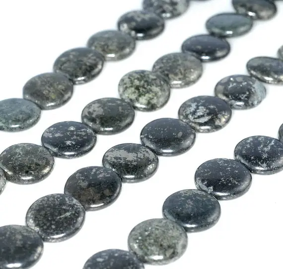 18mm Iron Pyrite Gemstone Grade B Flat Round Circle Loose Beads 15.5 Inch Full Strand (90185930-853)