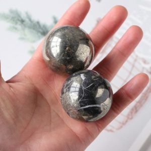 Shop Pyrite Shapes! Pyrite Ball Natural Pyrite Sphere Crystal Ball About 40mm Sphere Home Decor | Natural genuine stones & crystals in various shapes & sizes. Buy raw cut, tumbled, or polished gemstones for making jewelry or crystal healing energy vibration raising reiki stones. #crystals #gemstones #crystalhealing #crystalsandgemstones #energyhealing #affiliate #ad