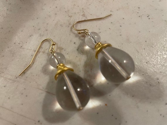 Clear Quartz Earrings - Yellow Gold Jewellery - Gemstone Jewelry - Dangle