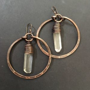 Shop Quartz Crystal Jewelry! Copper Hoop Earrings Crystal Earrings Raw Quartz Healing Crystals Copper Hoops /Rustic Jewelry DanielleRoseBean Dangle Hoops | Natural genuine Quartz jewelry. Buy crystal jewelry, handmade handcrafted artisan jewelry for women.  Unique handmade gift ideas. #jewelry #beadedjewelry #beadedjewelry #gift #shopping #handmadejewelry #fashion #style #product #jewelry #affiliate #ad
