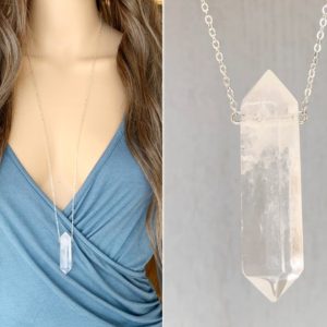 Large Double Terminated Clear Quartz Necklace, Big Stone Necklace, Clear Quartz Necklace, Quartz Pendant, Big Crystal Necklace Men Women | Natural genuine Quartz pendants. Buy crystal jewelry, handmade handcrafted artisan jewelry for women.  Unique handmade gift ideas. #jewelry #beadedpendants #beadedjewelry #gift #shopping #handmadejewelry #fashion #style #product #pendants #affiliate #ad