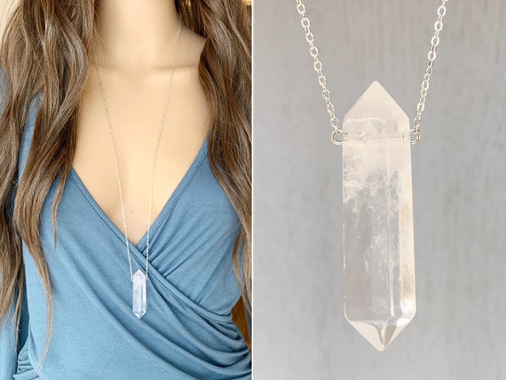 Large Double Terminated Clear Quartz Necklace, Big Stone Necklace, Christmas Gift For Mom, Wife, Sister Quartz Pendant, Big Crystal Necklace