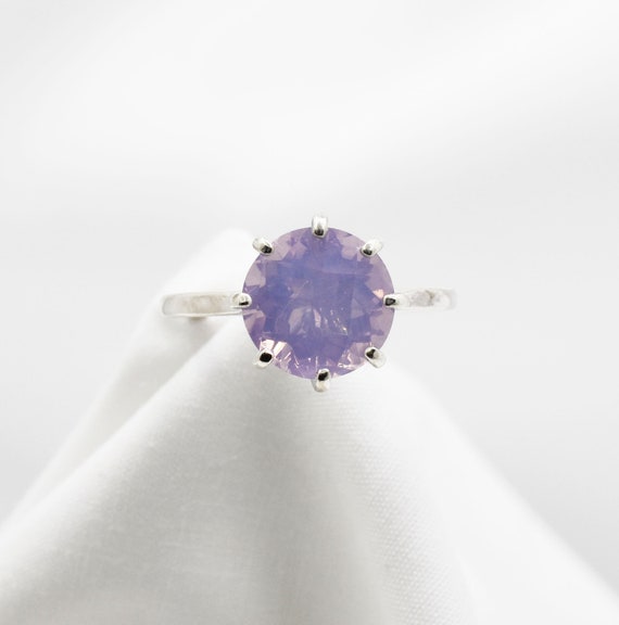 Lavender Quartz Ring, Checkboard Top 10mm Round Faceted Genuine Gemstone, 3+carats, Set In 925 Sterling Silver Deep 8 Prong Ring Mounting