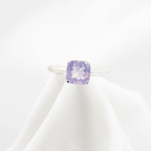 Shop Quartz Crystal Rings! Lavender Quartz Ring, Genuine Gemstone Checkboard Cut 8mm Cushion Cut Faceted, Set in 925 Sterling Silver 4 Prong Ring Mounting | Natural genuine Quartz rings, simple unique handcrafted gemstone rings. #rings #jewelry #shopping #gift #handmade #fashion #style #affiliate #ad