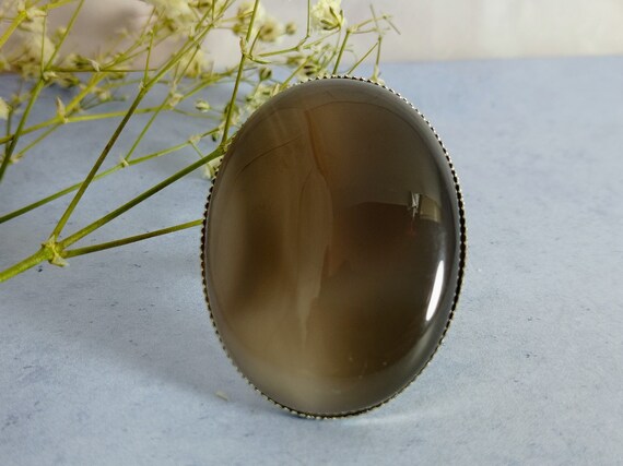 One Size Adjustable Big Quartz Stone Cocktail Ring, Brown Gemstone Statement Ring