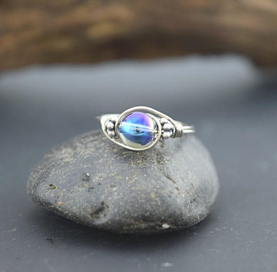 Sterling Silver Mystic Quartz And Bali Bead Ring