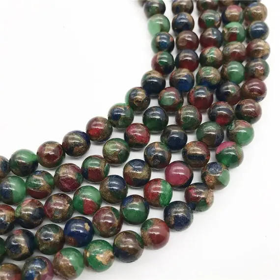 8mm Mosaic Quartz Beads, Round Gemstone Beads
