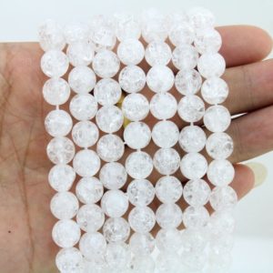 Shop Quartz Crystal Round Beads! 8mm Natural round cracked crystal quartz, Natural Clear Crystal beads,white Gemstone Beads–46pcs–15-16 inches–NF106 | Natural genuine round Quartz beads for beading and jewelry making.  #jewelry #beads #beadedjewelry #diyjewelry #jewelrymaking #beadstore #beading #affiliate #ad