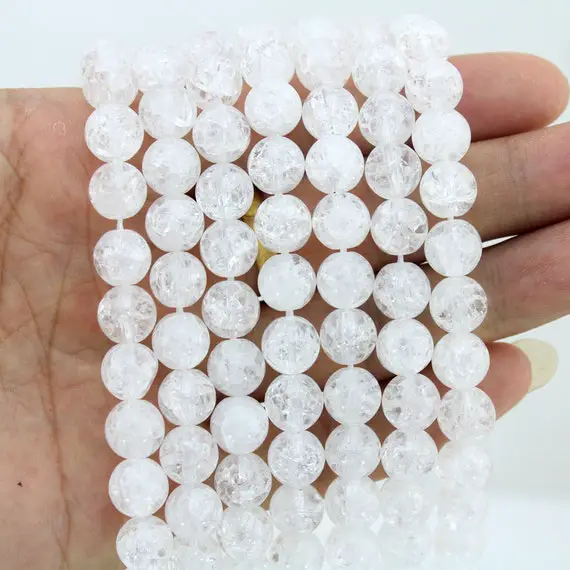 Natural Round Cracked Crystal Quartz Beads, Natural Clear Crystal Beads, White Gemstone Beads, Wholesale Crystal Beads---15inches---stn00172