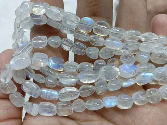 8 Inch Strand,finest Quality, Blue Flash Rainbow Moonstone Smooth Oval Nuggets, Size 10-14mm Approx